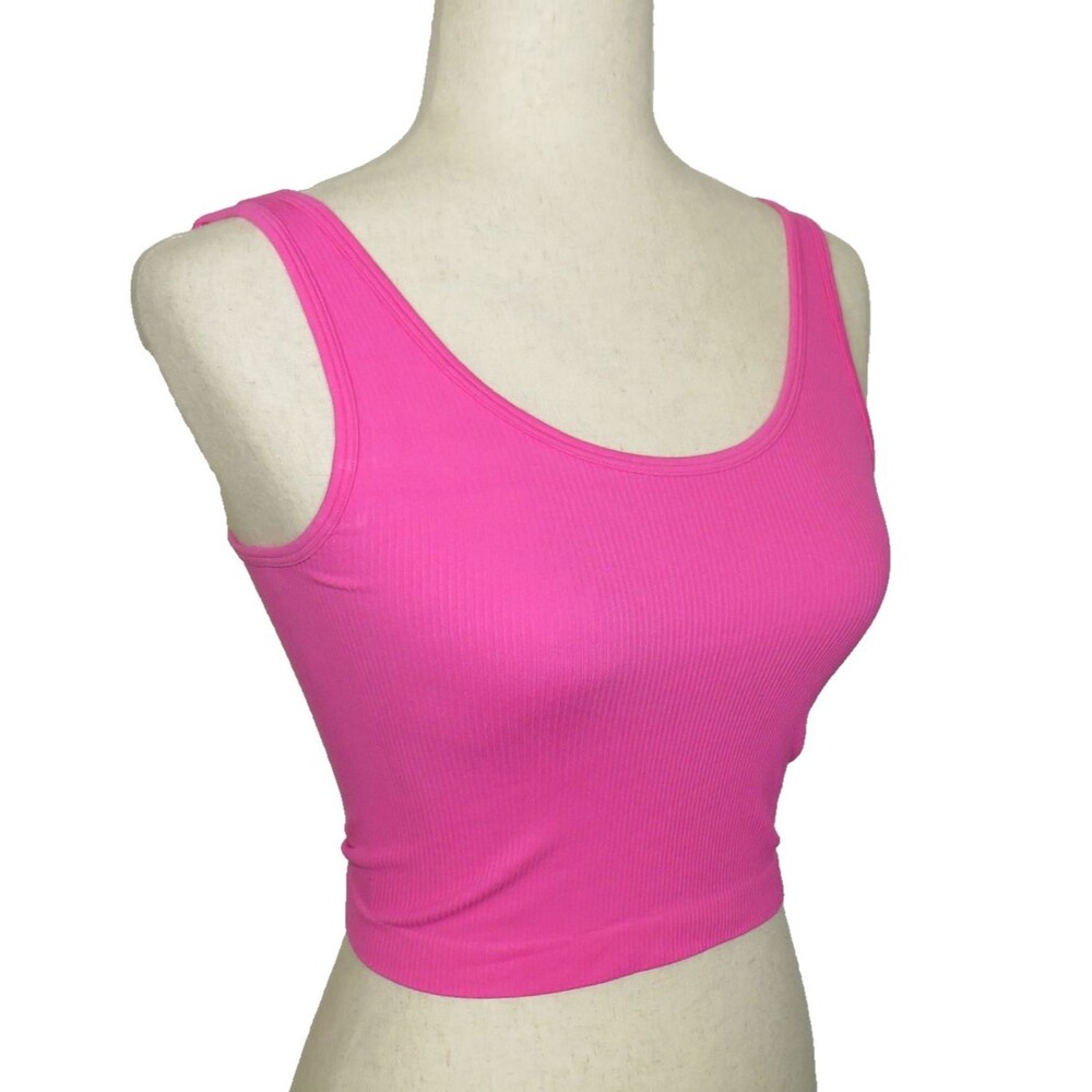 OQQ Pink Ribbed Seamless Stretchy Square Neck Cropped Tank Top Size Medium